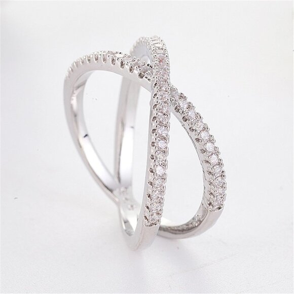 💞 X Shape Manufactures Two Lines Cross Zircon Ring for Women, PD125 - Picture 6 of 8